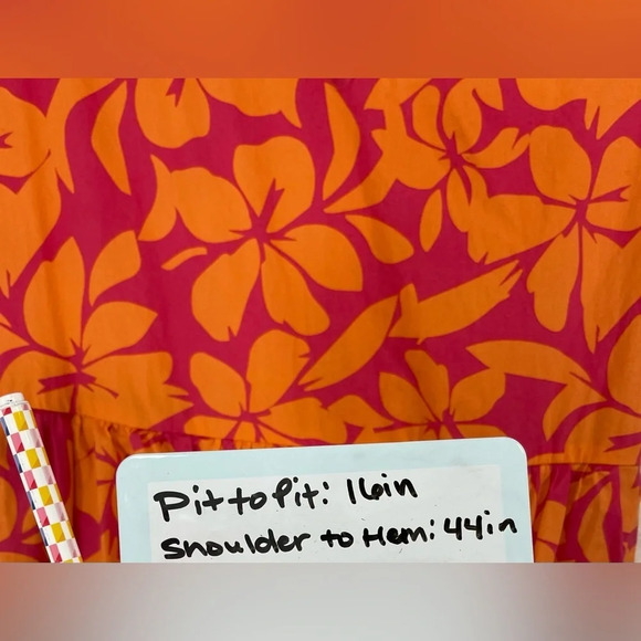 J. Crew Factory Orange Pink Floral Tiered Midi Dress Puff Sleeves V-Neck Size 0 - Picture 15 of 16